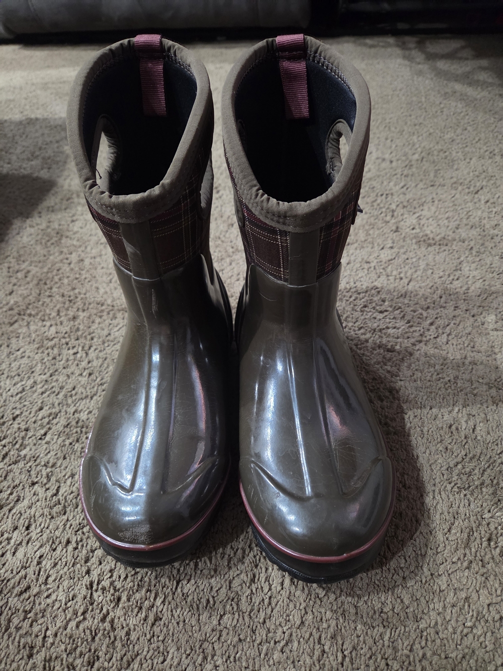 Bogs Women's Brown Rain Boots with Pink Trim